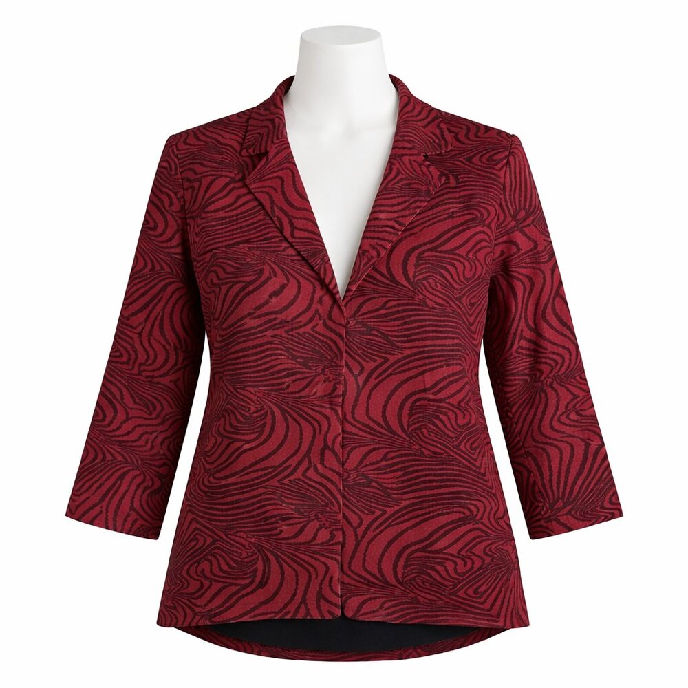 Chicos Easywear Jacket Red Black Swirl Print Career Blazer Womens M 1 Business